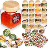 24x Pojemniki na Przyprawy Kuchenne Szklane Słoiki Słoiczki + Etykiety