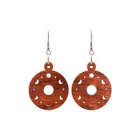 Kolczyki drewniane, drewno padouk, bigle ze stali chirurgicznej