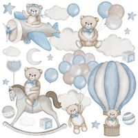 Naklejki Dla Dzieci Misie Balony Chmurki Koń Na Biegunach Zestaw 60x30cm