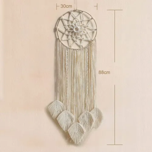 MAKRAMA NA ŚCIANĘ BOHO ŁAPACZ SNÓW OZDOBA ŚCIENNA ZE SZNURKA LIŚCIE OZDOBNE na Arena.pl
