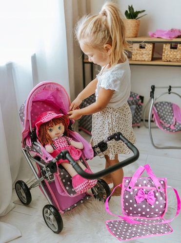 Wózek dla lalek 3w1 SPACEROWY GŁEBOKI + LALKA BOBAS INTERAKTYWNA ZESTAW XXL na Arena.pl