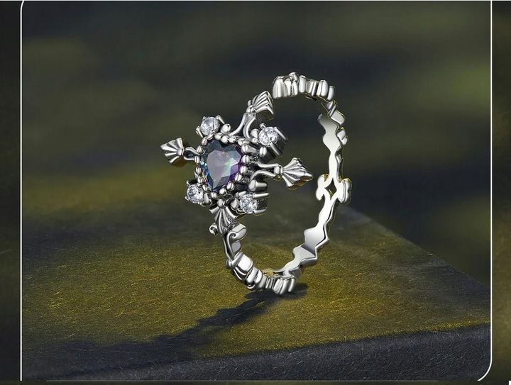 Pierścionek Ażurowy Czarny Krzyż srebro regulowany s925 +pudełko zdjęcie 5