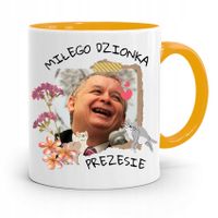 Kubek Żółty Śmieszny Pis Jarosław Kaczyński Z Nadrukiem Ze Zdjęciem