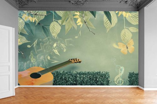 Fototapeta GITARA ROŚLINNA LIŚCIE NUTY 390x280 na Arena.pl