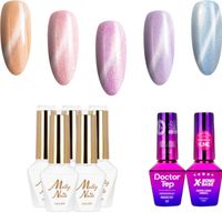 MollyNails Zestaw 5 kolorów Cat Eye Pastel  8g + baza i top GRATIS