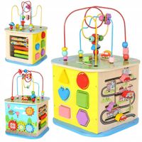DREWNIANA KOSTKA EDUKACYJNA KOLOROWA Z LABIRYNTEM SORTER LICZYDŁO