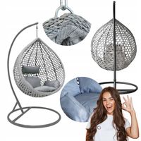 FOTEL WISZĄCY KOKON OGRODOWY KOSZ BUJANY Z PODUSZKAMI SZARY WYTRZYMAŁY