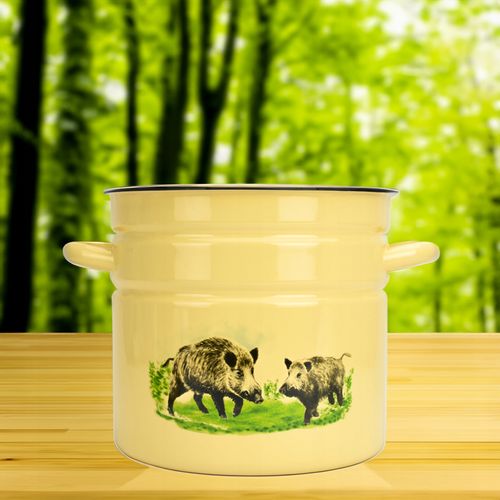 GARNEK EMALIOWANY 12 L Z POKRYWKĄ WZÓR DZIK DO GOTOWANIA POTRAW PRZETWORÓW na Arena.pl