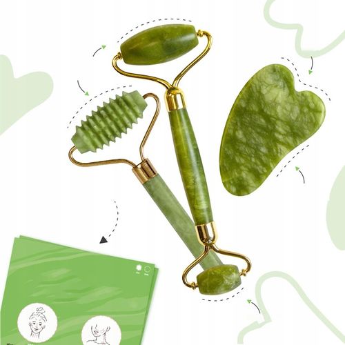 3w1 Masażer do twarzy KAMIEŃ GUA SHA z jadeitu zestaw roller wałek masażu na Arena.pl