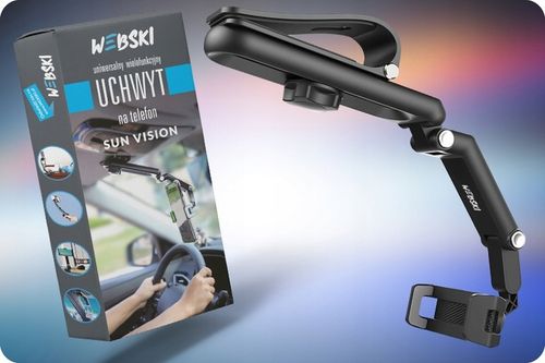 SAMOCHODOWY UCHWYT NA TELEFON NA OSŁONĘ PRZECIWSŁONECZNĄ DO AUTA REGULOWANY na Arena.pl