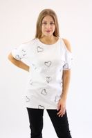 Koszulka w srebrne serduszka z wyciętymi ramionami Sonia Biała UNI