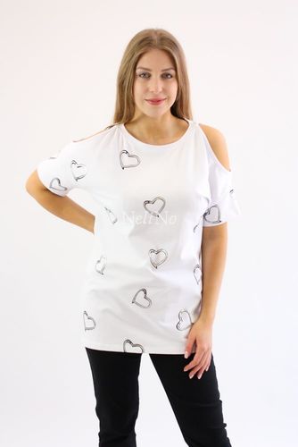Koszulka w srebrne serduszka z wyciętymi ramionami Sonia Biała UNI na Arena.pl
