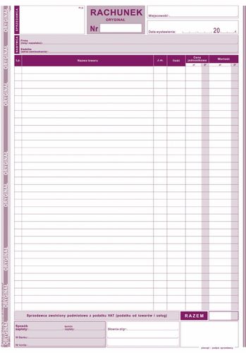 DRUK 231-1 RACHUNEK A4 DLA ZWOLNIONYCH Z VAT na Arena.pl