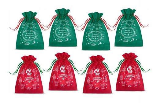 WOREK PREZENTY MIKOŁAJA świąteczny święta CZERWONY ZIELONY torebki 8szt na Arena.pl