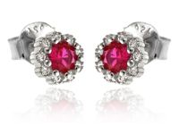 RODOWANE SREBRNE KOLCZYKI KWIATKI RUBIN CYRKONIE