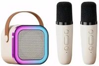 Mały podświetlany głośnik karaoke 2 mikrofony beżowy