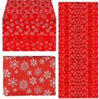 Bieżnik na stół 140 x 220 cm obrus świąteczny ze śnieżynkami czerwony