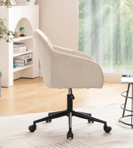 Krzesło obrotowe na kółkach z regulacją wysokości aksamit złote nóżki beż na Arena.pl