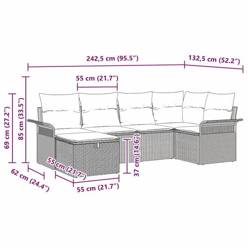 Zestaw Sof na Ogród 6 pcs beżowo-kremowy 242.5 x 132.5 x 85 cm na Arena.pl