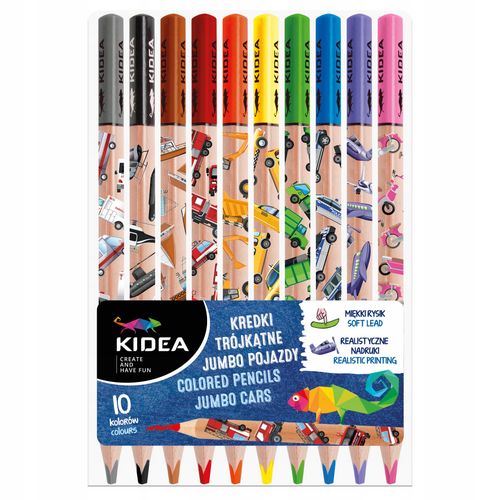 Kredki Trójkątne Jumbo Pojazdy 10 Kol. Kidea 3485 na Arena.pl