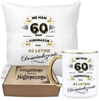 ZESTAW PODUSZKA I PIĘKNY KUBEK ORYGINALNY PREZENT 60 LAT NA URODZINY