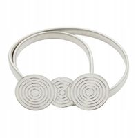 Elegancki elastyczny pasek damski sprężynka srebrny 3 kółka pełne