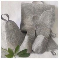 ZESTAW DO SAUNY CZAPKA RĘKAWICA SIEDZISKO TORBA KLAPKI KOMPLET SZARY