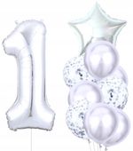 Balony 10szt na urodziny roczek Srebrne konfetti  F150_B_1