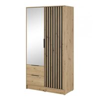 Szafa dwudrzwiowa Nelly 2D z lamelami i lustrem dąb artisan