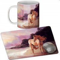 ZESTAW KUBEK + PODKŁADKA - KOŃ KONIE HORSE - PREZENT WIELE WZORÓW + IMIĘ