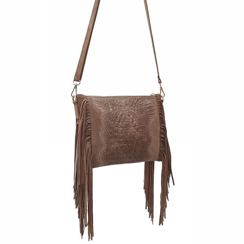 VERA PELLE torebka zamszowa listonoszka boho z frędzlami V001 oliwkowa na Arena.pl