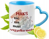 Dla Maksa Kubek Błękitny Z Uszkiem W Kształcie Serca Na Prezent Z Nadrukiem