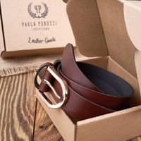 pasek damski skórzany brązowy 120 cm ze złotą klamrą