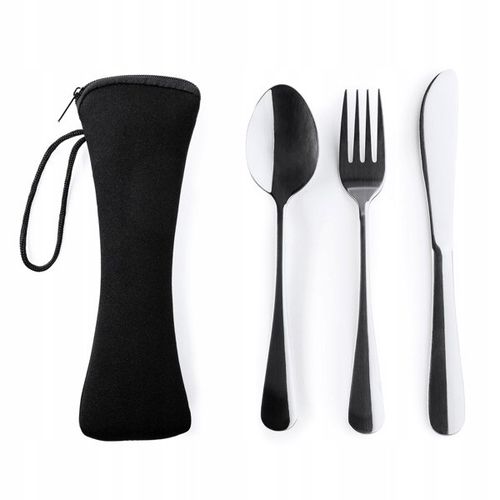 Sztućce turystyczne nóż widelec łyżka stalowe w etui zestaw 4w1 czarny na Arena.pl