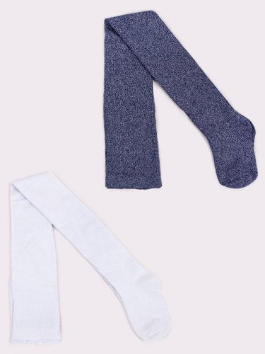 Rajstopy dziewczęce bawełniane z lurexem biało-granatowe 92-98 YOCLUB na Arena.pl