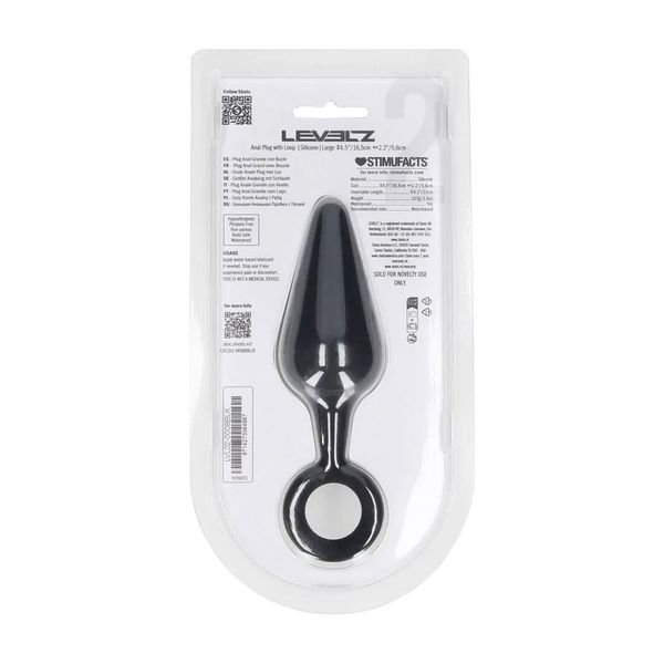 Silicone Anal Plug With Loop - L - Black zdjęcie 3