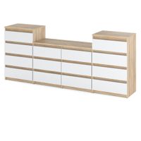 Komoda 14 Szuflad Stolik Szafka Rtv 220cm Nowoczesna Salon Dąb Sonoma Biały