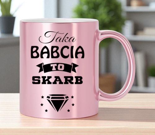 KUBEK RÓŻOWY PREMIUM Z NADRUKIEM BABCIA PREZENT DLA BABCI URODZINY IMIENINY na Arena.pl