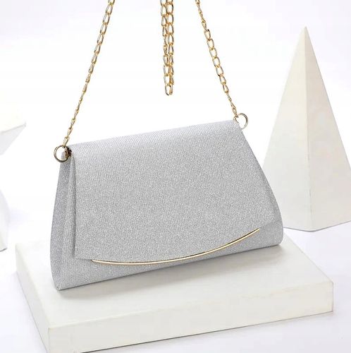 Srebrna Torebka Wieczorowa Kopertówka Wizytowa Łańcuszek Elegancka na Arena.pl