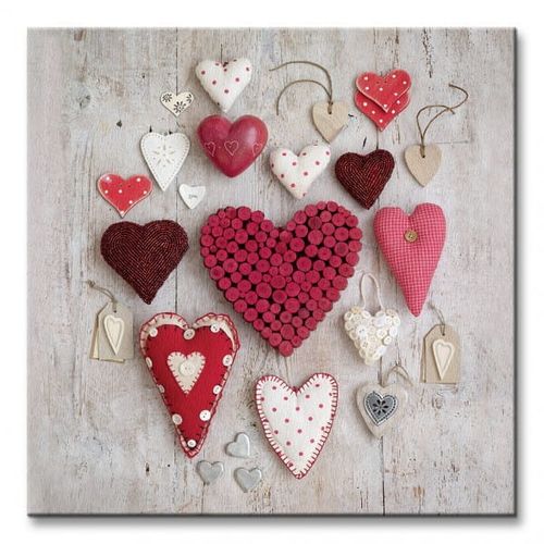 Red White Hearts Serce - Obraz na płótnie 40x40 cm na Arena.pl