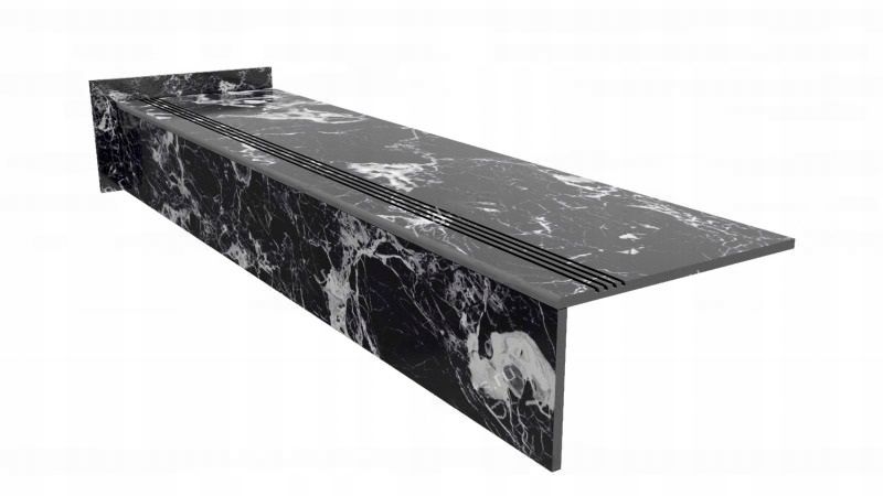 CZARNE płytki schodowe marmuropodobne 200x30 struktura - podstopień+cokół zdjęcie 1