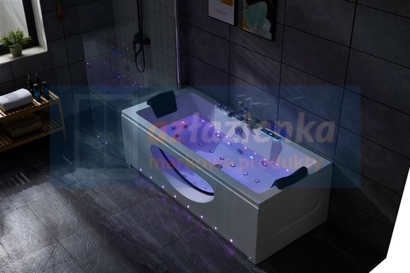 PROSTOKĄTNA WANNA Z HYDROMASAŻEM 180x80 SZYBA NEW! GRZAŁKA zdjęcie 9