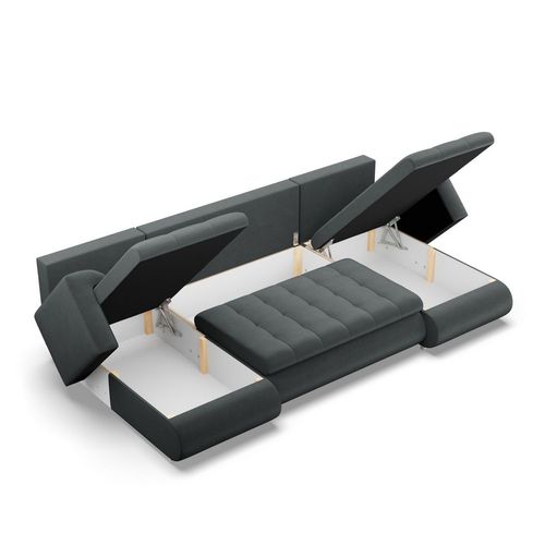 Narożnik U, z leżankami, BOSCO, velvet, 302x159x89 cm, szary | TYLETEGOTU na Arena.pl