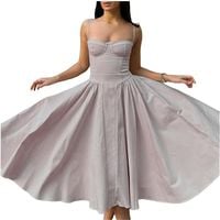 Sukienka damska letnia długa vintage na ramiączkach z kieszeniami S Szara