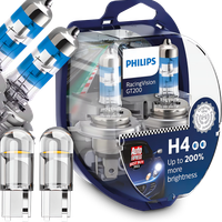Żarówki Philips Racing Vision GT200 H4 55W +200% Światła + W5W LED CLEAR