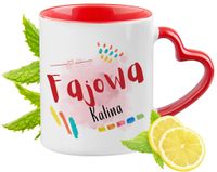 Dla Kaliny Kubek Czerwony Z Uszkiem W Kształcie Serca Na Prezent