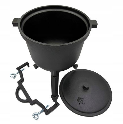KOCIOŁEK ŻELIWNY 8L WISZĄCY GARNEK MYŚLIWSKI DO PIECZONEK OGNISKO IRON na Arena.pl