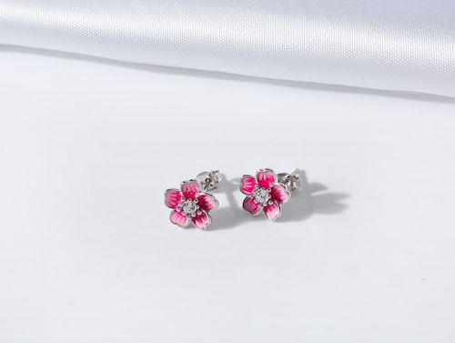 Srebrne kolczyki wkrętki kwiatki dla dziewczynki srebro sztyfty rodowane na Arena.pl