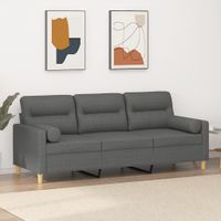3-osobowa sofa z poduszkami, ciemnoszara, 180 cm, tkanina