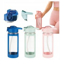 BUTELKA NA WODĘ SZKLANA ZE SŁOMKĄ RURKĄ DO SPORTU SIŁOWNI BIEGANIA